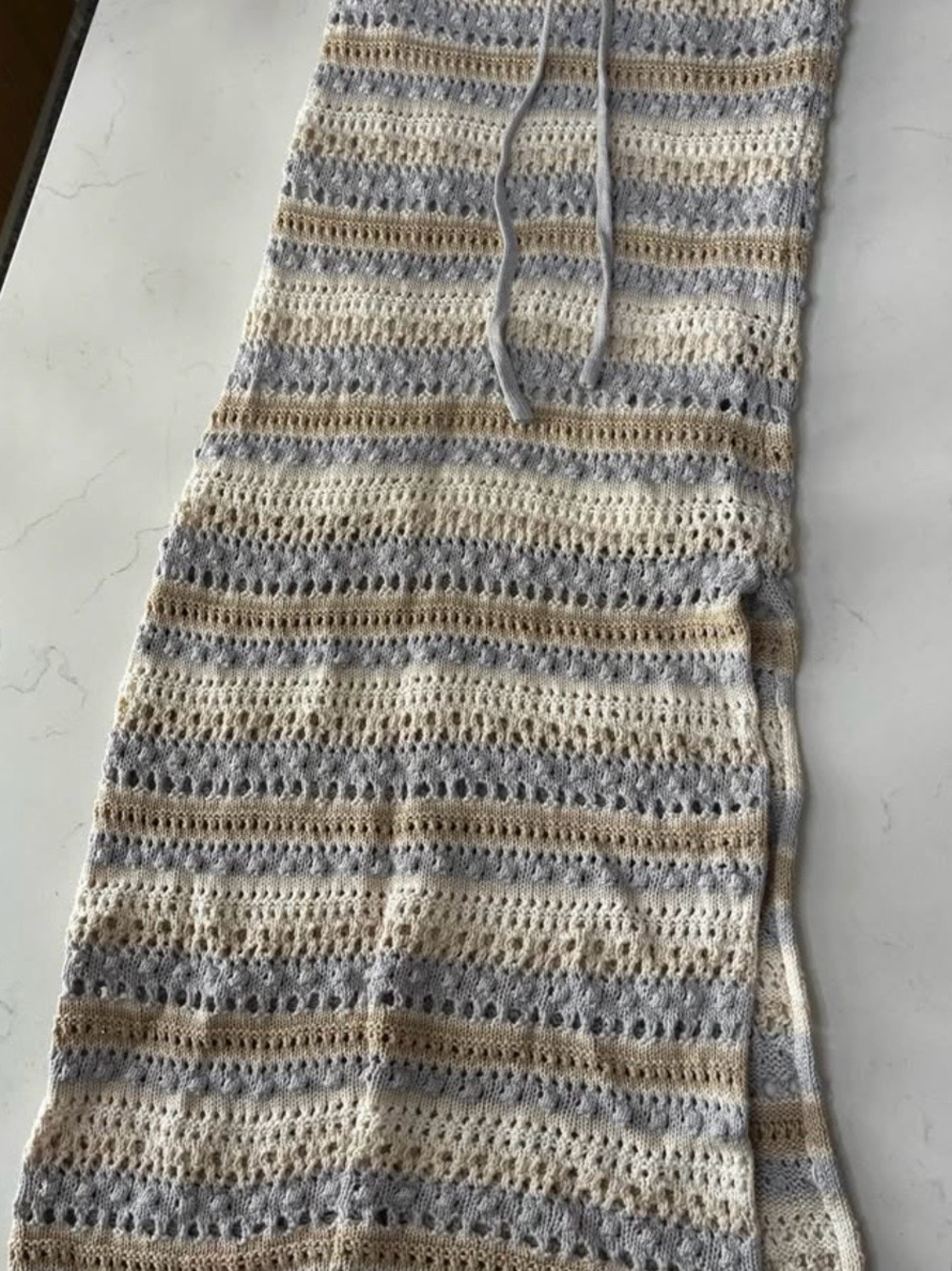 Jessica Simpson Striped Crochet Maxi Skirt in Cream, Gray & Tan